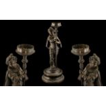 Late 19thC French Figural Mystery Night Clock, Bronzed Spelter Figure In Elizabethan Dress,