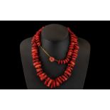 Antique Natural Coral Beads Chinese Red Colour Old Necklace.