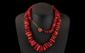 Antique Natural Coral Beads Chinese Red Colour Old Necklace.