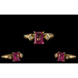Ladies Attractive - Contemporary 9ct Yellow Gold Pink Spinel and Diamond Set Dress Ring.