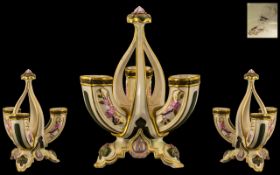 Royal Worcester Kerr and Binns Hand Painted Triple Spill Vase. c.1852 - 1862.