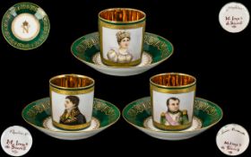 Sevres - Signed Trio of Napoleon I Gilded Cups and Saucers - All In Wonderful Condition.