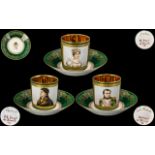Sevres - Signed Trio of Napoleon I Gilded Cups and Saucers - All In Wonderful Condition.
