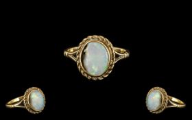 9ct Gold Opal Set Ring of Pleasing Design, Opal has Small Chip to Side,