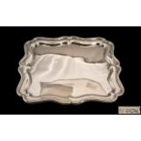 Edwardian Period Excellent Quality Sterling Silver Square Shaped Salver - Tray with Shaped Border