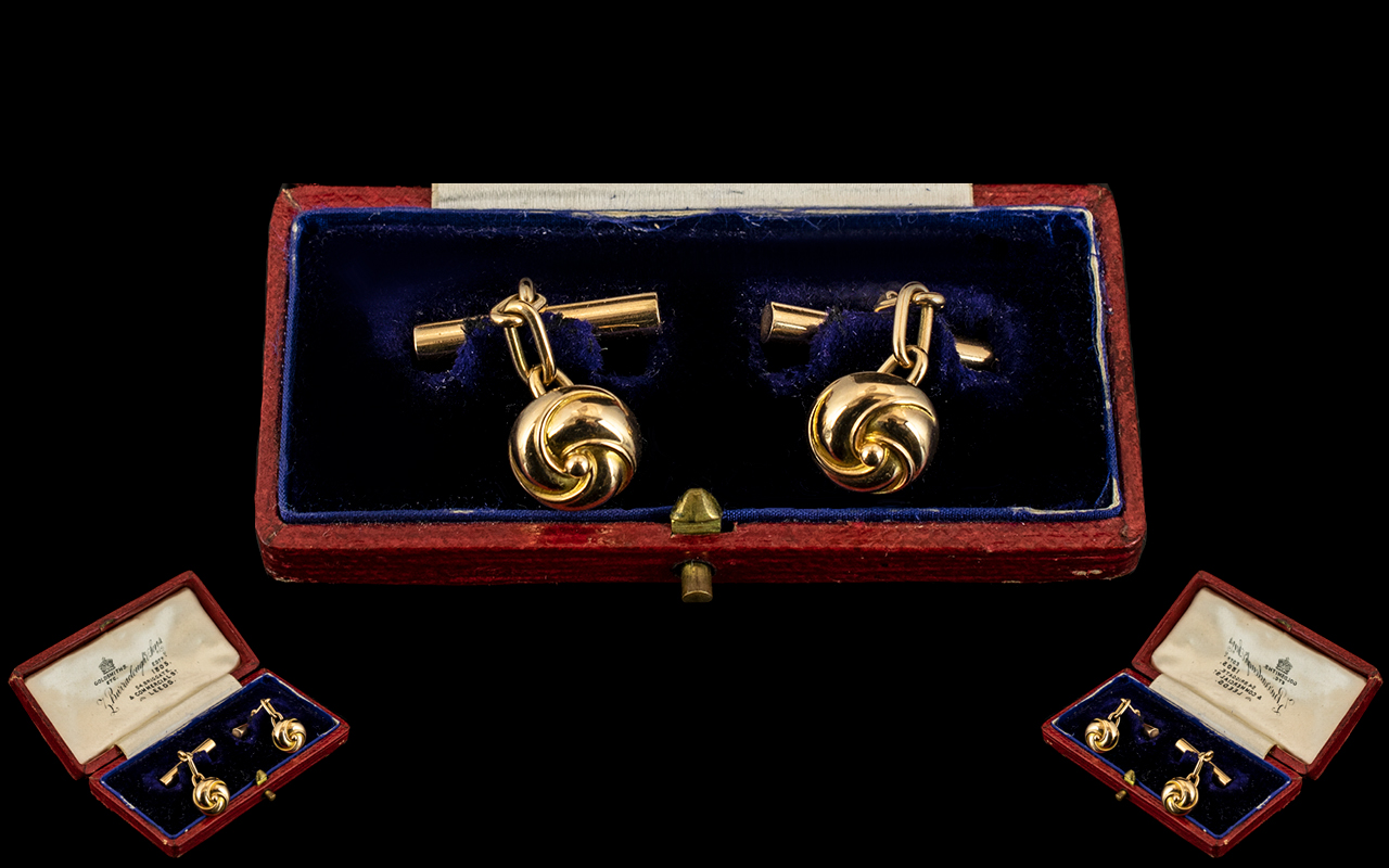 Art Nouveau Superb Pair of 15ct Gold Cufflinks with Original Box. c.1900.