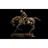20th Century Bronze After P.J. Meme Depicting a Jockey Riding his Mount of Typical Pose.