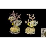 Royal Worcester Early and Superb Hand Painted Porcelain Pair of Tropical Fish Figures Signed by R.