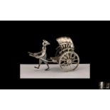 Chinese Sterling Silver Miniature Figure Pulling Rickshaw with Moving Parts. Signer K.W.