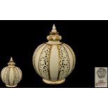 Royal China Works Worcester Persian Style Globular Shaped Reticulated Lidded Vase with Painted Gold