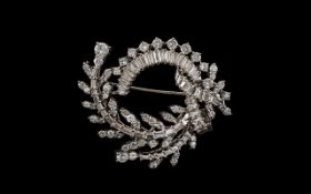 14ct White Gold Superb Quality and Attractive Baguette and Brilliant Cut Diamond Brooch. c.1960's.