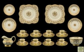 Tuscan China Tea-Set Titled ( Plant ) Decorated Ivory Coloured Glaze with Gilt-Work.