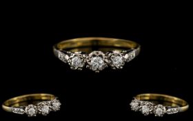 18ct Gold - Attractive 3 Stone Diamond Set Ring - Illusion Set.