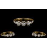 18ct Gold - Attractive 3 Stone Diamond Set Ring - Illusion Set.