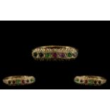 Antique Period - Attractive 9ct Gold Multi-Stone Set Ring with A Gallery Setting, Set with Rubies,