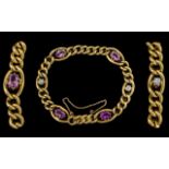 Antique Period - Superb 18ct Gold Diamond and Amethysts Set Bracelet From the Late 19th Century