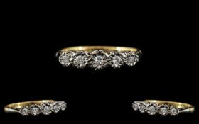 Ladies 18ct Gold and Platinum Attractive 5 Stone Diamond Set Ring - Illusion Setting.