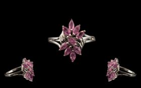 Pink Sapphire Cluster Ring, marquise cut hot pink sapphires, totalling 2cts, creating a double fan