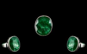 Emerald Ring in 925 Silver with 15ct Stone. Please See Photo.