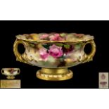 Royal Worcester - Superb / Signed Large and Impressive Hand Painted Twin Handle Footed Bowl,