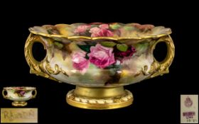 Royal Worcester - Superb / Signed Large and Impressive Hand Painted Twin Handle Footed Bowl,