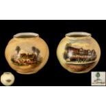 Royal Worcester Hand Painted Pair of Globular Shaped Small Vases ( 2 ) One with Painting of '