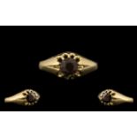 9ct Gold Single Stone Garnet Set Ring - Gypsy Setting. Fully Hallmarked for 9.375.
