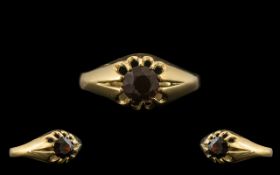 9ct Gold Single Stone Garnet Set Ring - Gypsy Setting. Fully Hallmarked for 9.375.