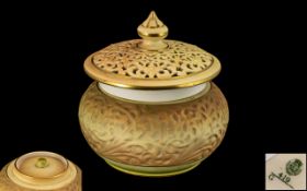 Royal Worcester - Persian Style Blush Ivory Lidded Pot-Pouri With Reticulated Top Cover,