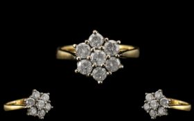 18ct Gold - Attractive 7 Stone Diamond Set Cluster Ring - Flower head Setting. Est Diamond 0.