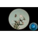 Fine Quality Japanese Antique Enamel Charger, Decorated on a Grey Coloured Body with a Central