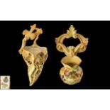 Royal Worcester Hand Painted Blush Ivory Ornate Wall Pocket with Floral Decoration.