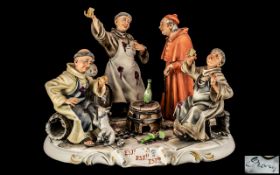 Capodimonte Large and Impressive Group Figure ' A Group of Merry Monks Tasting The Wine From the