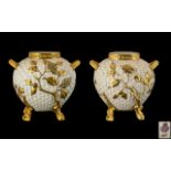 Royal Worcester Large and Impressive Pair of Twin Handle Basket Weave Pattern Naturalistic