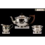 Art Deco Period - Pleasing Quality 3 Piece Sterling Silver Tea Service of Superb Proportions and