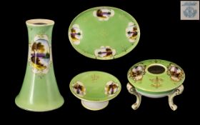 Noritake Fine Quality Hand Painted Ladies ( 4 ) Piece Vanity Set. c.1920's.