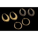 Ladies - Collection of 9ct Gold Hoop Earrings ( 3 ) Pairs In Total.