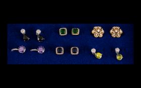 Collection of ( 6 ) Pairs of Gold Plated Earrings with Different Coloured Stones ( for pierced ears