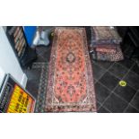 Iranian Terracotta Ground Carpet/Rug Red Ground. Label reads Made in Iran. Measures 290 by 102 cms.