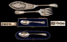 George III Sterling Silver Christening Spoon In Original Shaped Leather Presentation Case.