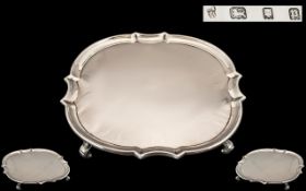 Art Deco Period - Pleasing Sterling Silver Footed Tray - Salver of Square Form with Shaped Border.