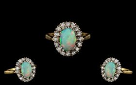 Antique Period - Attractive 18ct Gold Opal and Diamond Set Ring.