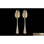 George III - Superb Pair of Sterling Silver Berry Spoons with Gilt Bowls,