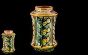 Italian Majolica Vase Decorated to The Body with Floral and Trellis Work Designs.