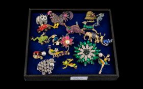 Great Collection of Different Coloured Brooches, Various Sizes, Subjects and Shapes,