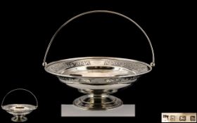 George V Fine Quality Sterling Silver Swing Handle - Footed Fruit Bowl of Pleasing Proportions and