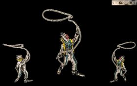 Italian Finely Details Sterling Silver Multi Coloured and Enamelled Miniature Figure of a Circus