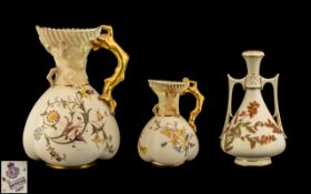 Royal Worcester Hand Painted Trio of Blush Ivory Jugs.