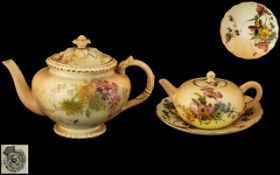 Royal Worcester - Nice Quality Hand Painted Blush Ivory Floral Teapot with Excellent Lid,