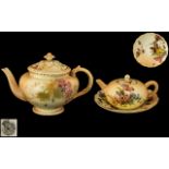 Royal Worcester - Nice Quality Hand Painted Blush Ivory Floral Teapot with Excellent Lid,